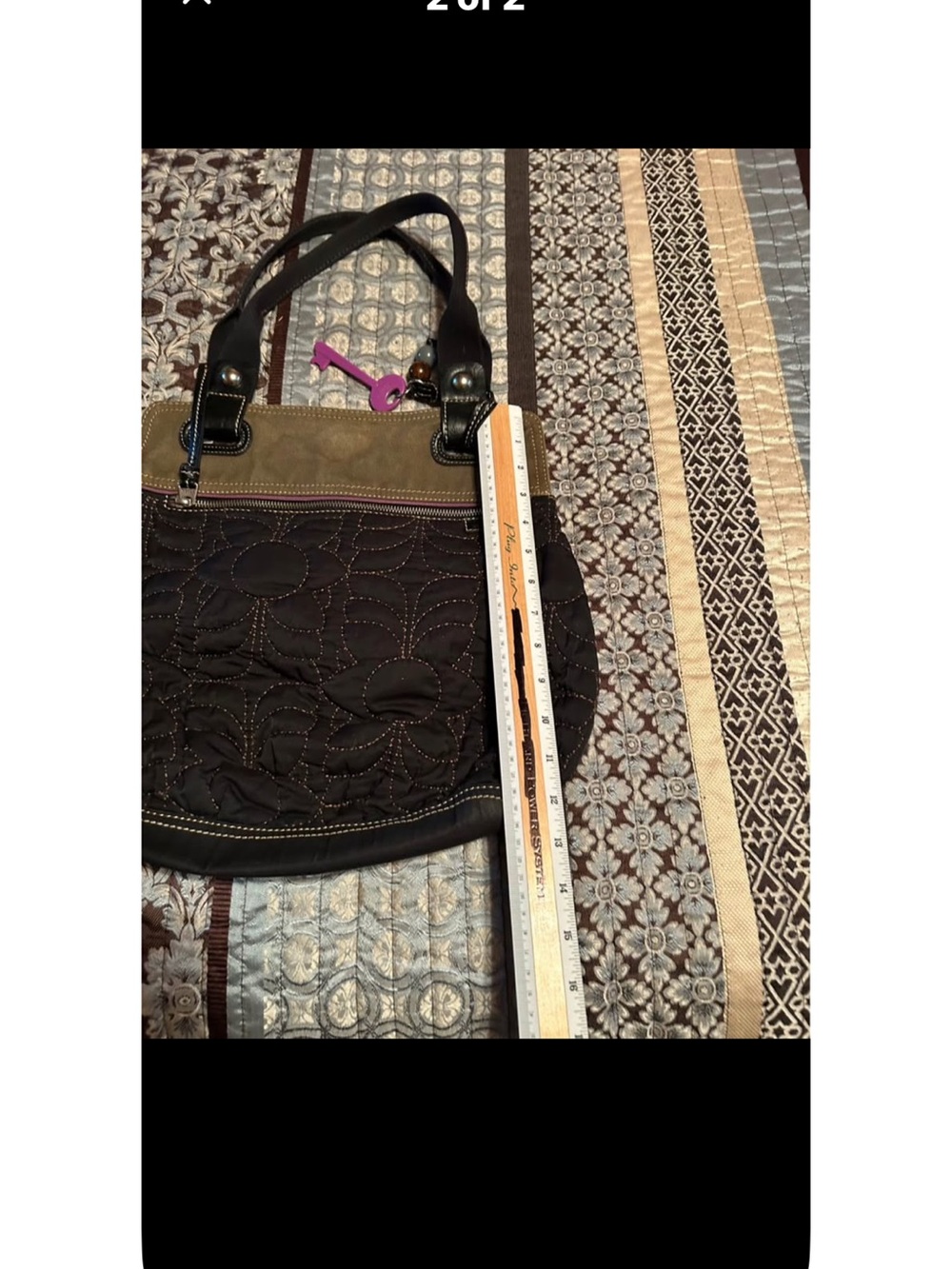 Quilted Two-Tone Tote Bag - Brown & Olive